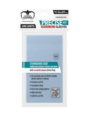 100 pochettes refermables Precise-Fit Sleeves taille standard Transparent Ultimate Guard