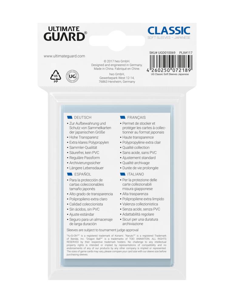 Ultimate Guard 100 pochettes Classic Soft Sleeves format japonais Transparent Ultimate Guard - 1