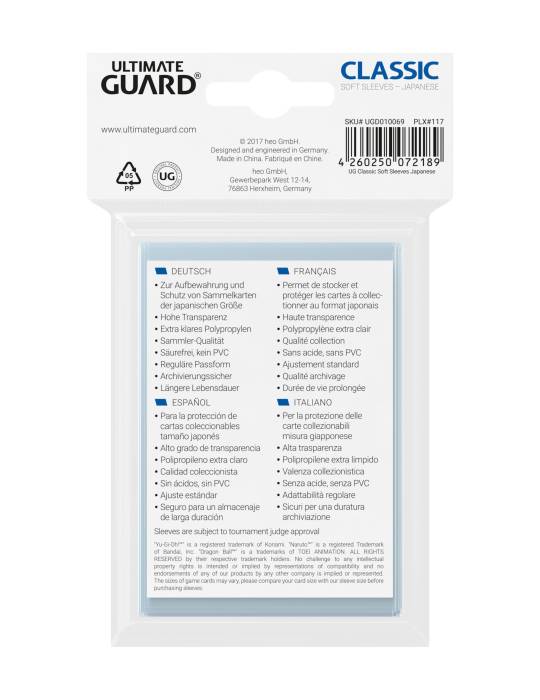 Ultimate Guard 100 pochettes Classic Soft Sleeves format japonais Transparent Ultimate Guard - 1