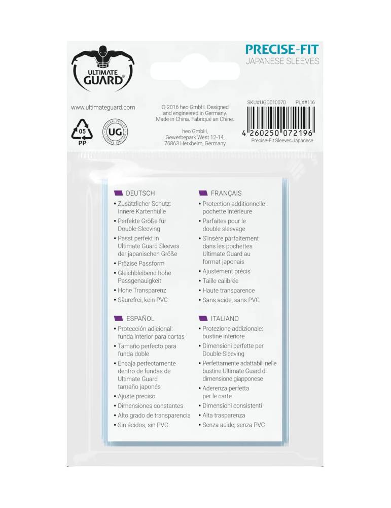 Ultimate Guard 100 Precise-Fit Sleeves Japanse maat Transparant