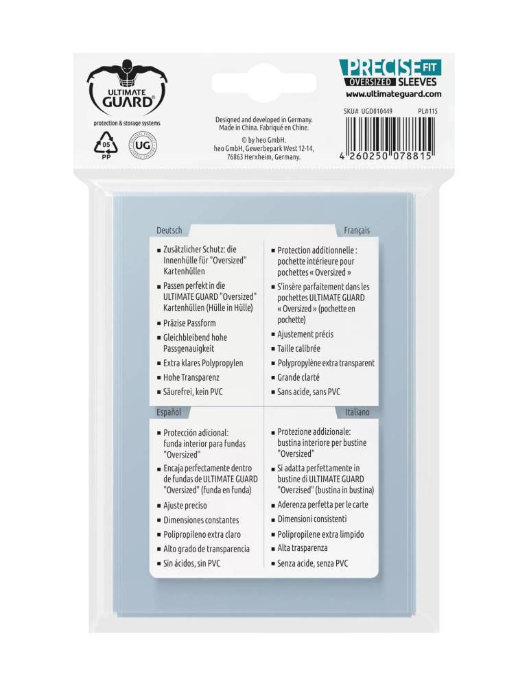 40 pochettes Precise-Fit Sleeves taille Oversized commander Transparent Ultimate guard