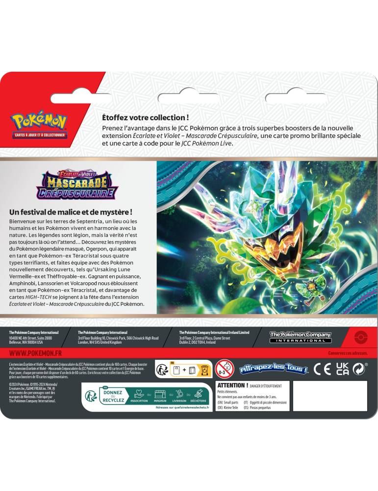 pack 3 boosters Mascarade crépusculaire Écarlate et Violet pokémon JCC